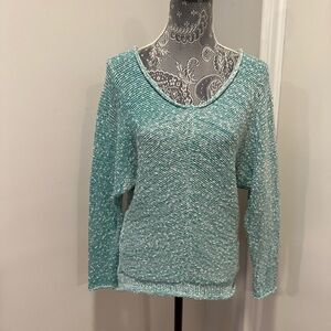 Free People Sz:XS Bright Lights oversized Round Neck knit Teal Speckle sweater